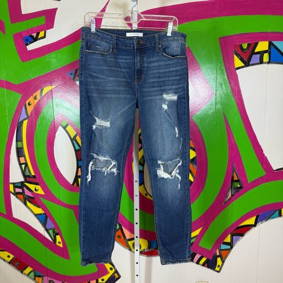 Eunina Blue Straight Leg Jeans with Distressed Rips and Frayed Hems. Size 13 - Picture 1 of 9